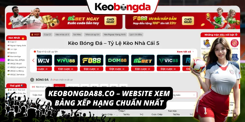 Keobongda88.co – cập nhật bảng xếp hạng chuẩn từng phút